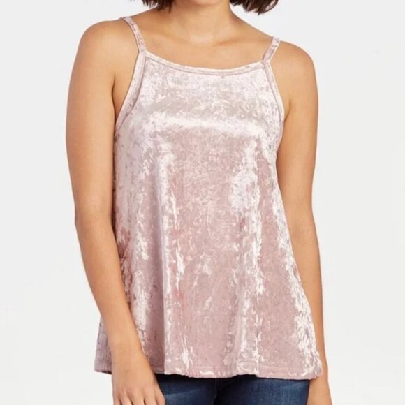 ALLISON JOY EVEREVE Cori Velvet Tank Blush Light Pink Velour Sleeveless Preppy M - Picture 1 of 12
